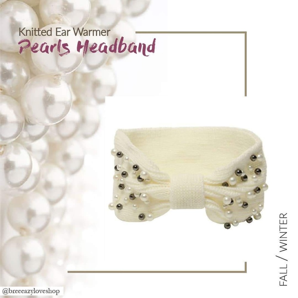 Knitted Pearls Ear Warmer Headband